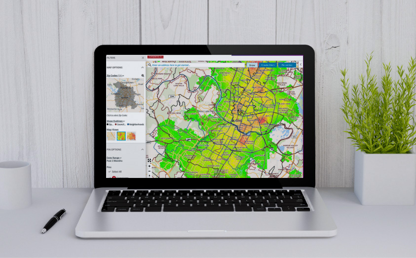 laptop with Citizen Connect map on the screen